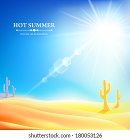 Sunlit desert. Cacti. Hot summer.