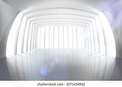 Sunlit hall. Large interior with windows. Vector illustration.