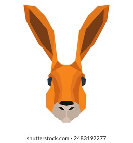 In a sunlit outback scene, a kangaroo leaps into view, its dynamic form crafted from geometric shapes. Angular triangles define its powerful legs, propelling it forward with boundless energy. A sturdy