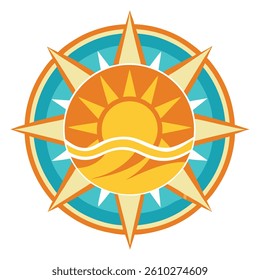 Sunlit Waves Unique Vector Logo Design Featuring the Sun and Ocean Water
