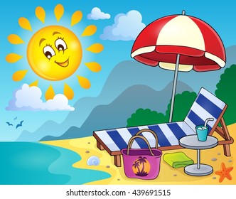 Sunlounger on beach image 1 - eps10 vector illustration.