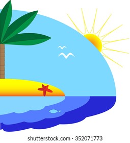 The sunniest island in the sea with a palm tree for you design. Vector illustration.
