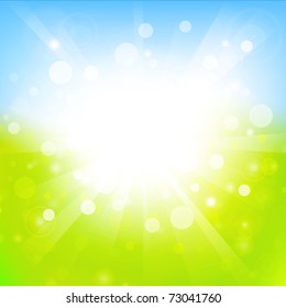 sunny abstract light green and blue background with copyspace