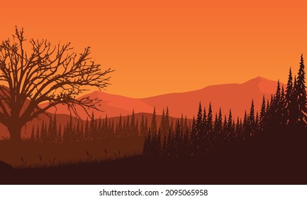 Sunny afternoon with fantastic mountain views from out of town. Vector illustration of a city