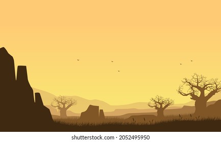 A sunny afternoon with great natural views from the out of the city. Vector illustration of a city
