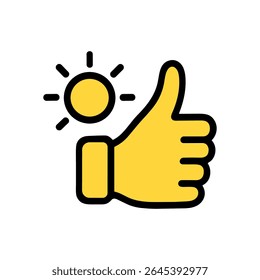 Sunny approval Thumb up with sunshine. Icon symbol illustration