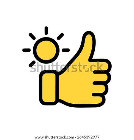 Sunny approval Thumb up with sunshine. Icon symbol illustration