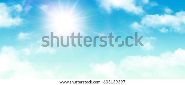 陽光背景 藍天白雲和太陽 向量插圖 庫存向量圖 免版稅