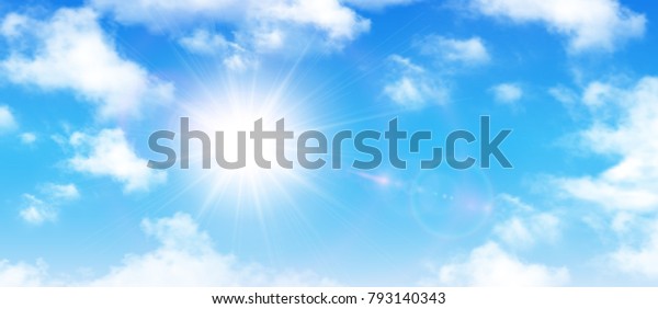 晴れた背景に青い空と白い雲と日 ベクターイラスト のベクター画像素材 ロイヤリティフリー