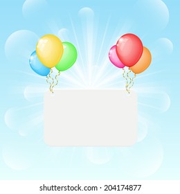 Sunny background with color balloons and banner
