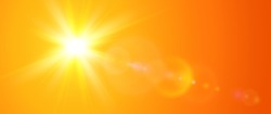 Sunny Background, Orange Sun With Lens Flare, Vector Summer Illustration