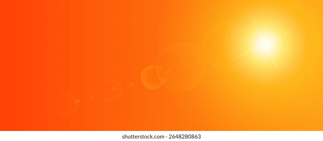 Sunny background, orange sun with lens flare, vector summer illustration. eps 10