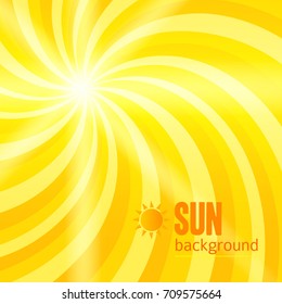 Sunny background with orange yellow rays summer sun light burst. Hot swirl with space for your message. Illustration for design presentation, brochure layout page, cover book & magazine