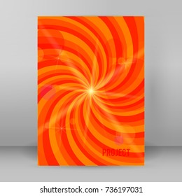 Sunny background with orange yellow rays summer sun light burst. Hot swirl with space for your message. Vector illustration EPS 10 for design presentation, brochure layout page, cover book & magazine