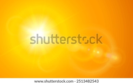 Sunny background, sun with lens flare, hot weather concept, vector summer background illustration.