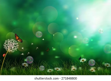 Sunny background with three butterflies. vector