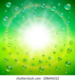 Sunny background, with water drops, vector illustration.
