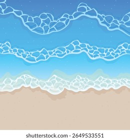 Sunny Beach with Blue Ocean Waves and Sand Vector Background for Summer Vacation and Tropical Design