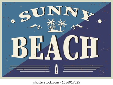 sunny beach design grungy vintage greeting card background vector illustration