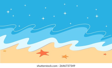 Ensolarado praia plana ilustrações fundo
