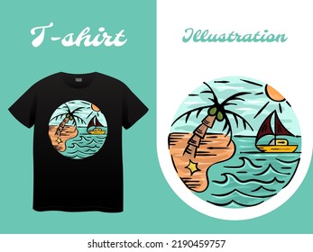 Sunny Beach Hand Drawn Illustration vintage design. Perfect for tshirt, sticker, logo, and print design