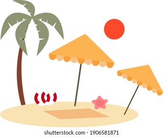 Sunny beach, illustration, vector on a white background.