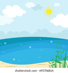 Sunny Beach Landscape - Vector Illustration, Holiday season summer background