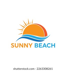 vector de diseño de logotipo de playa soleada