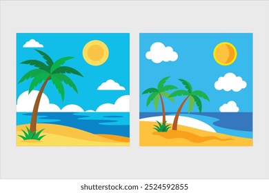 Sunny beach palm tree vector illustration