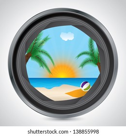 Sunny beach seen through the lens of a camera