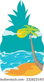 Sunny Beach Vibes, Pineapple Illustration