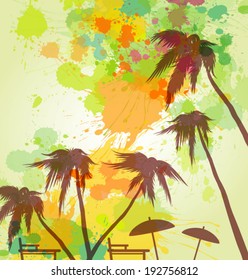 Sunny beach watercolor vector illustration