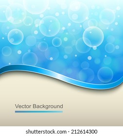 Sunny blue background with elegant abstract wave, vector.