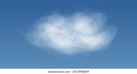 Sunny blue sky with white cumulus clouds, natural clouds of summer or spring weather, background with illustration of perfect weather on a hot bright day.