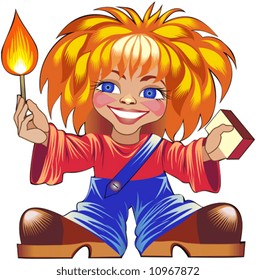 Sunny boy with burning matchstick