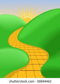 Sunny Brick Road - Vector Illustration