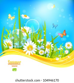 Sunny bright background with blue sky with space for text