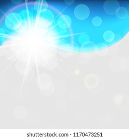 Sunny bright blue vector background, bright winter snowy abstract backdrop, green natural eco technology