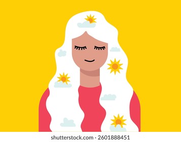 Sunny bright day, self care concept illustration
