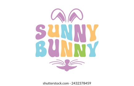 Conejito soleado, svg de Pascua, camisa de conejito, diseño de camiseta de día de Pascua feliz Paquete, Pascua retro, svg de Pascua divertido, ilustración vectorial imprimible, vacaciones, archivos de corte Cricut, silueta, png, cara de conejito