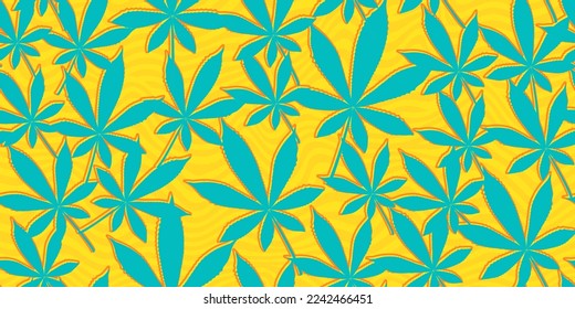Sunny cannabis leaves. Seamless pattern