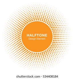 Sunny Circle Halftone Vector Logo Design Element. Sun halftone icon emblem for health, treatment, medical, cosmetic, pharm, honey.