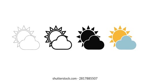 Sunny cloud weather forecast icon set with forecast meteorology environment atmosphere temperature meteorological climatology