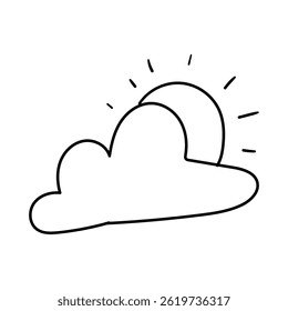 Sunny cloudscape with radiant light. Doodle Icon Illustration
