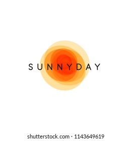 Sunny Day, Abstract Sun,  Vector Logo Template, Round Orange Shapes With Company Name On White Background.