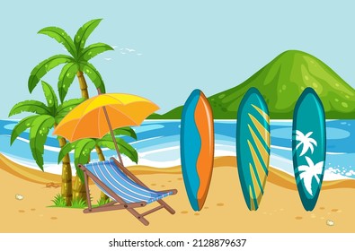 Sunny Day The At Beach Scene Illustration