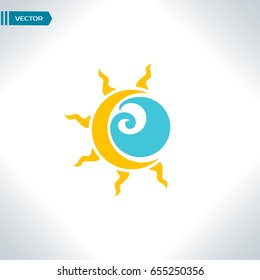 Sunny day beach wave icon
