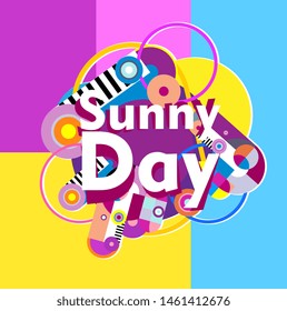 sunny day, beautiful greeting card background or banner with colorful theme. design illustration