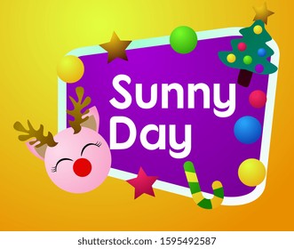 sunny day, beautiful greeting card background or template banner with cute christmas character theme. vector design illustration