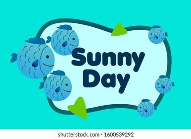 sunny day, beautiful greeting card background or template banner with cute animal character theme. vector design illustration